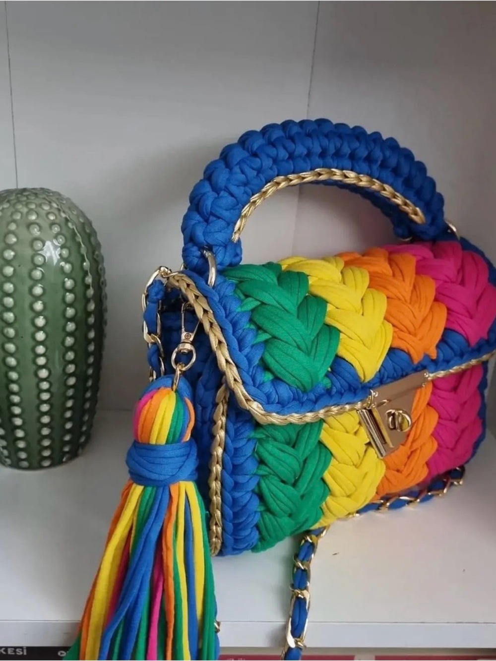 Vibrant Rainbow Braided Handbag - Multicolor